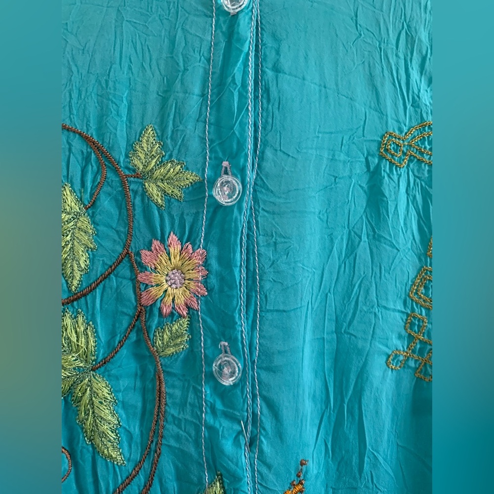 Johnny Was Embroidered Long Sleeve Button Front Shirt Size Large Bohemian - Picture 3 of 9